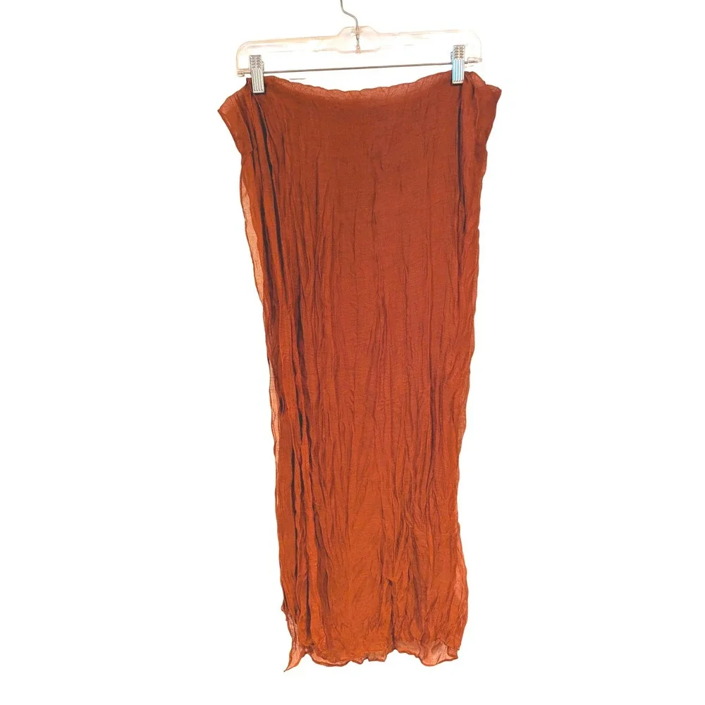 Gauze‎ Scarf OS Rust Orange Crinkle Mesh Sheer Boho Lightweight Wrap Ethereal